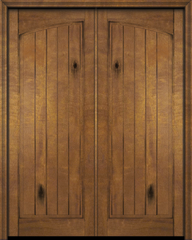 WDMA 60x84 Door (5ft by 7ft) Exterior Barn Mahogany Rustic Arch Panel V-Grooved Plank or Interior Double Door 1