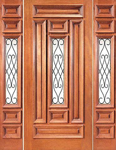 WDMA 60x96 Door (5ft by 8ft) Exterior Mahogany Insulated Center Lite Door Two Sidelights 1