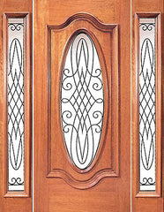 WDMA 60x96 Door (5ft by 8ft) Exterior Mahogany Oval Door Two Sidelights Door Decorative Ironwork 1