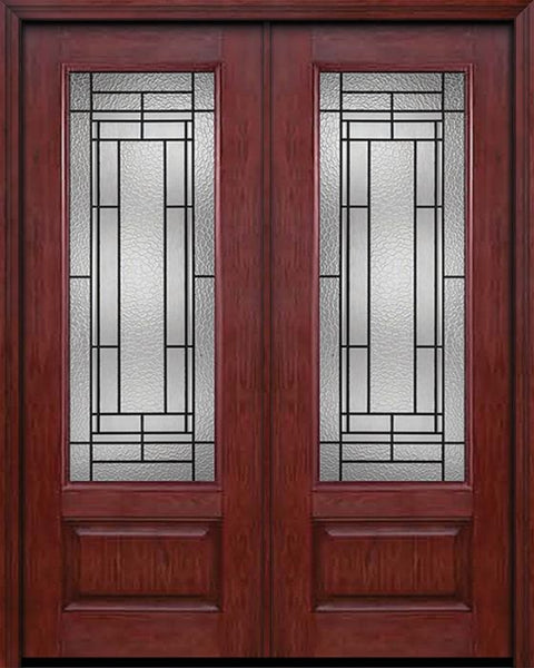 WDMA 60x96 Door (5ft by 8ft) Exterior Cherry 96in 3/4 Lite Double Entry Door Pembrook Glass 1