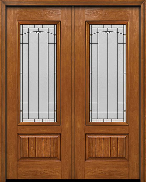 WDMA 60x96 Door (5ft by 8ft) Exterior Cherry 96in Plank Panel 3/4 Lite Double Entry Door Topaz Glass 1