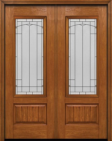 WDMA 60x96 Door (5ft by 8ft) Exterior Cherry 96in Plank Panel 3/4 Lite Double Entry Door Topaz Glass 1