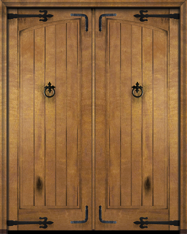 WDMA 60x96 Door (5ft by 8ft) Interior Swing Mahogany Arch Panel Rustic V-Grooved Plank Exterior or Double Door with Corner Straps / Straps 2