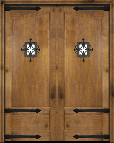 WDMA 60x96 Door (5ft by 8ft) Interior Swing Mahogany Rustic 2 Panel Exterior or Double Door with Speakeasy / Straps 1
