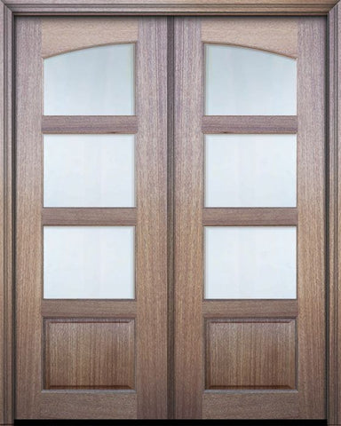 WDMA 60x96 Door (5ft by 8ft) Exterior Mahogany 96in Double 3 Lite Continental TDL Arch Lite DoorCraft Door w/Bevel IG 1
