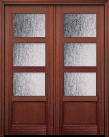 WDMA 60x96 Door (5ft by 8ft) Exterior Mahogany 96in Double 3 lite TDL Continental DoorCraft Door w/Textured Glass 1