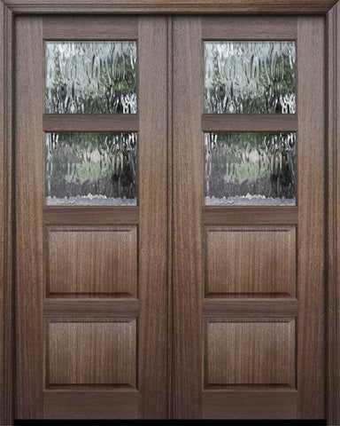 WDMA 60x96 Door (5ft by 8ft) Exterior Mahogany 96in Double 2 lite TDL Continental DoorCraft Door w/Textured Glass 1