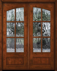 WDMA 60x96 Door (5ft by 8ft) Exterior Knotty Alder 96in Double Square Top Arch Lite 6 Lite TDL Estancia Alder Door w/Textured Glass 1