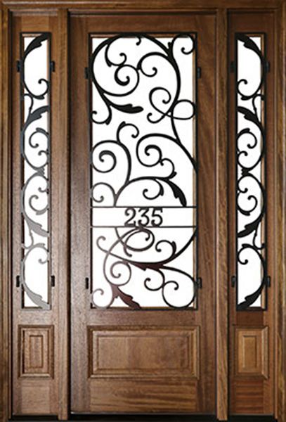 WDMA 60x96 Door (5ft by 8ft) Exterior Swing Mahogany Wakefield Single Door/2Sidelight w Iron #2 1
