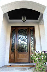 WDMA 60x96 Door (5ft by 8ft) Exterior Swing Mahogany Wakefield Single Door/2Sidelight w Iron #2 2