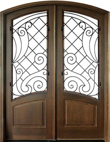 WDMA 60x96 Door (5ft by 8ft) Exterior Swing Mahogany Aberdeen Double Door/Arch Top w Iron #1 1