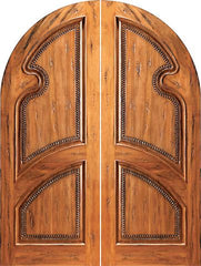 WDMA 60x96 Door (5ft by 8ft) Exterior Tropical Hardwood RA-1180 Round Top Carved Moulding 2-Panel Rustic Hardwood Double Door 1