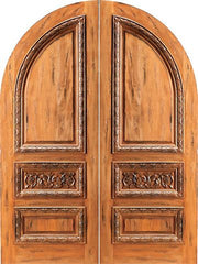 WDMA 60x96 Door (5ft by 8ft) Exterior Tropical Hardwood RA-1160 Round Top Carved Moulding 3-Panel Rustic Hardwood Double Door 1