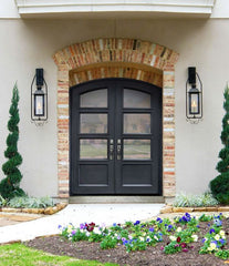 WDMA 60x96 Door (5ft by 8ft) Exterior 96in ThermaPlus Steel 1 panel Arch Top 3 Lite Continental Double Door w/ Textured glass 2