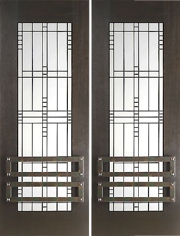 WDMA 60x96 Door (5ft by 8ft) Exterior Mahogany 2-1/4in Thick Double Doors Matte Glass Iron Work 1