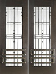 WDMA 60x96 Door (5ft by 8ft) Exterior Mahogany 2-1/4in Thick Double Doors Matte Glass Iron Work 1