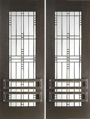 WDMA 60x96 Door (5ft by 8ft) Exterior Mahogany 2-1/4in Thick Double Doors Matte Glass Iron Work 1