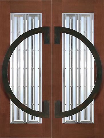 WDMA 60x96 Door (5ft by 8ft) Exterior Mahogany Pair of 2-1/4in Thick Contemporary Doors Iron Work 1
