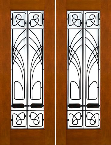 WDMA 60x96 Door (5ft by 8ft) Exterior Mahogany 2-1/4in Art Nouveau Double Doors Low-E Glass Iron Work 1