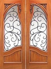 WDMA 60x96 Door (5ft by 8ft) Exterior Mahogany Carved Panel Solid Double Doors Forged Iron 1