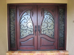 WDMA 60x96 Door (5ft by 8ft) Exterior Mahogany Carved Panel Solid Double Doors Forged Iron 2