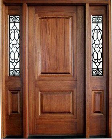 WDMA 62x80 Door (5ft2in by 6ft8in) Exterior Mahogany Solid Panel Single Door/2 Lake Norman Sidelight Santa Barbara 1