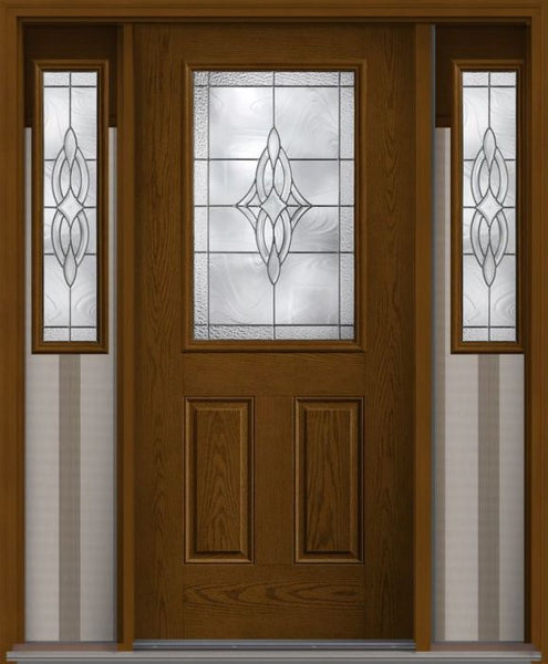 WDMA 62x80 Door (5ft2in by 6ft8in) Exterior Oak Wellesley Half Lite 2 Panel Fiberglass Door 2 Sides 1
