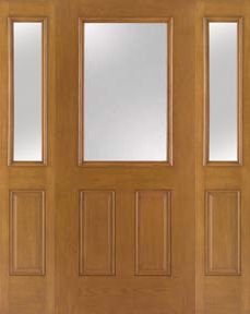 WDMA 62x80 Door (5ft2in by 6ft8in) Exterior Oak Fiberglass Impact Door 1/2 Lite Clear 6ft8in 2 Sidelight 1