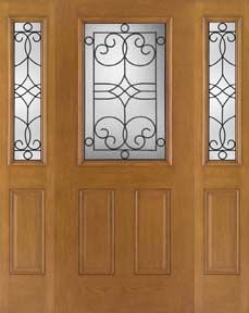 WDMA 62x80 Door (5ft2in by 6ft8in) Exterior Oak Fiberglass Impact Door 1/2 Lite Salinas 6ft8in 2 Sidelight 1