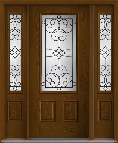 WDMA 62x80 Door (5ft2in by 6ft8in) Exterior Oak Salinas 3/4 Lite 2 Panel Fiberglass Door 2 Sides 1
