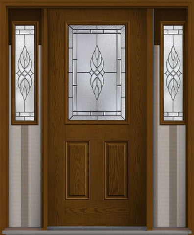 WDMA 62x80 Door (5ft2in by 6ft8in) Exterior Oak Kensington Half Lite 2 Panel Fiberglass Door 2 Sides 1