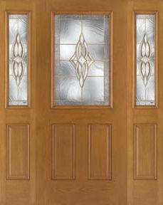 WDMA 62x80 Door (5ft2in by 6ft8in) Exterior Oak Fiberglass Impact Door 1/2 Lite Wellesley 6ft8in 2 Sidelight 1