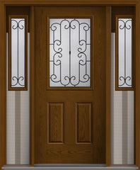WDMA 62x80 Door (5ft2in by 6ft8in) Exterior Oak Riserva Half Lite 2 Panel Fiberglass Door 2 Sides 1