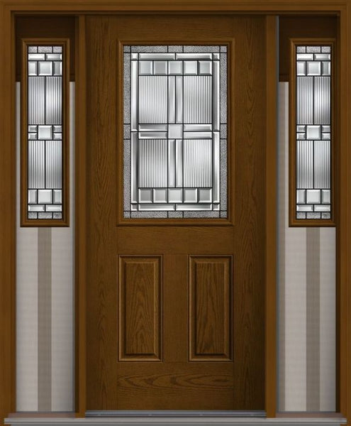 WDMA 62x80 Door (5ft2in by 6ft8in) Exterior Oak Saratoga Half Lite 2 Panel Fiberglass Door 2 Sides 1