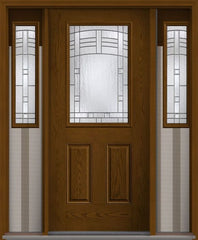 WDMA 62x80 Door (5ft2in by 6ft8in) Exterior Oak Maple Park Half Lite 2 Panel Fiberglass Door 2 Sides 1