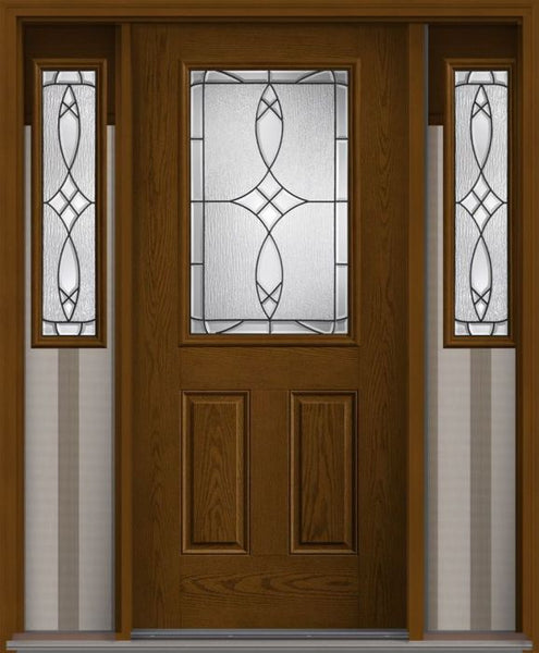 WDMA 62x80 Door (5ft2in by 6ft8in) Exterior Oak Blackstone Half Lite 2 Panel Fiberglass Door 2 Sides 1