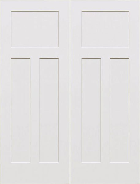 WDMA 64x80 Door (5ft4in by 6ft8in) Interior Barn Smooth 80in Craftsman III 3 Panel Shaker Solid Core Double Door|1-3/4in Thick 1