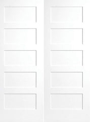 WDMA 64x80 Door (5ft4in by 6ft8in) Interior Swing Smooth 80in 5 Panel Primed 1-3/4in 20 Min Fire Rated Double Door 1
