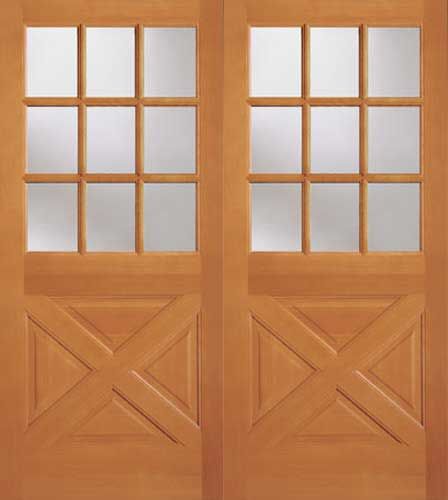 WDMA 64x80 Door (5ft4in by 6ft8in) Exterior Fir 2035 9 Lite Crossbuck Panel Double Door 1