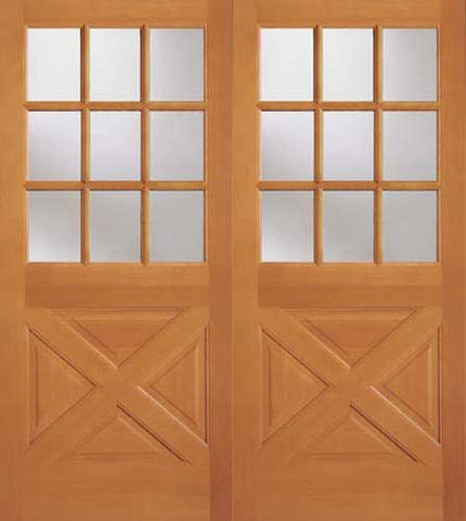 WDMA 64x80 Door (5ft4in by 6ft8in) Exterior Fir 2035 9 Lite Crossbuck Panel Double Door 1