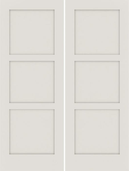 WDMA 64x80 Door (5ft4in by 6ft8in) Interior Swing Smooth 80in 20 min Fire Rated Primed 3 Panel Shaker Double Door|1-3/4in Thick 1
