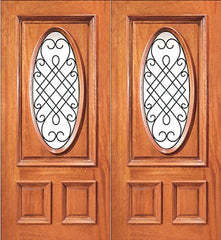 WDMA 64x80 Door (5ft4in by 6ft8in) Exterior Mahogany Insulated Oval Lite Double Door Ironwork 1