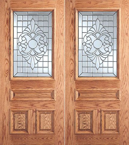 WDMA 64x80 Door (5ft4in by 6ft8in) Exterior Mahogany Scrollwork Grid Design Glass 3-Panel 1/2 Lite Double Door 1