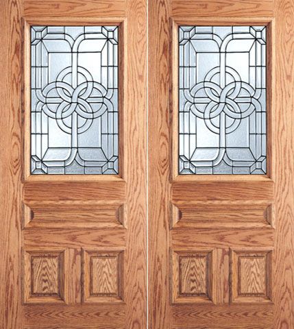 WDMA 64x80 Door (5ft4in by 6ft8in) Exterior Mahogany Celtic Design Decorative Glass 3-Panel 1/2 Lite Front Double Door 1