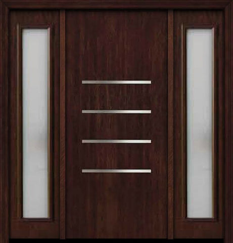 WDMA 64x80 Door (5ft4in by 6ft8in) Exterior Cherry Contemporary Stainless Steel Bars Single Fiberglass Entry Door Sidelights FC671SS 1