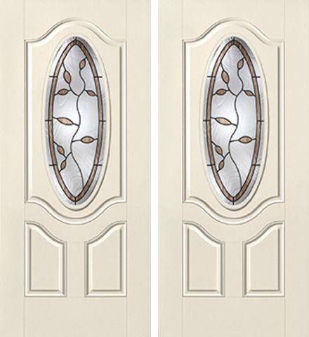 WDMA 64x80 Door (5ft4in by 6ft8in) Exterior Smooth Avonlea 3/4 Deluxe Oval Lite 2 Panel Star Double Door 1