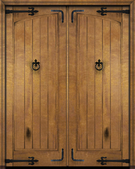 WDMA 64x80 Door (5ft4in by 6ft8in) Interior Swing Mahogany Arch Panel Rustic V-Grooved Plank Exterior or Double Door with Corner Straps / Straps 2