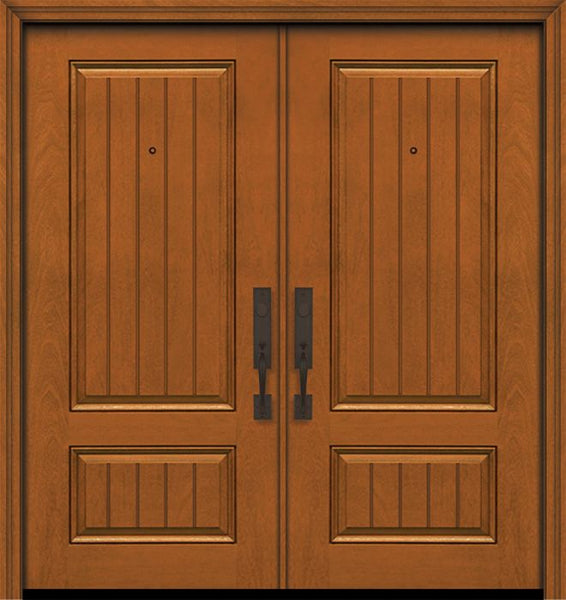 WDMA 64x80 Door (5ft4in by 6ft8in) Exterior Mahogany 80in Double 2 Panel Square V-Grooved Door 1