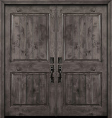 WDMA 64x80 Door (5ft4in by 6ft8in) Exterior Knotty Alder 80in Double 2 Panel Square V-Grooved Estancia Alder Door 1