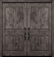 WDMA 64x80 Door (5ft4in by 6ft8in) Exterior Knotty Alder 80in Double 2 Panel Square V-Grooved Estancia Alder Door 1